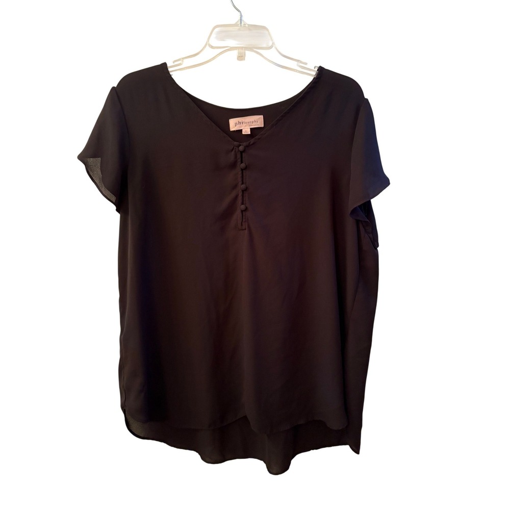 Philosophy Republic Clothing Black‎ Blouse XL Flutter Sleeve Minimalist Work